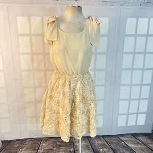A’Reve vintage Anthropologie ivory blush 3D floral textured dress size large